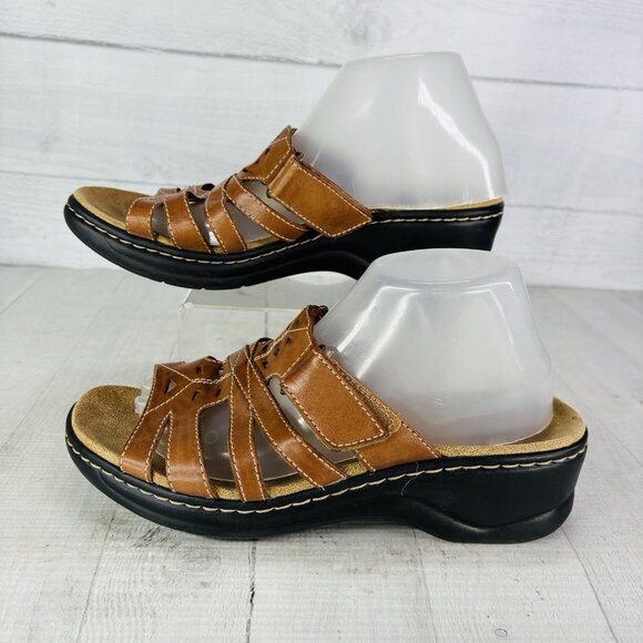 Clarks Bendables Womens 65661 Brown Tan Leather Slide Open Toe Shoes Size 9 XW - Picture 4 of 16